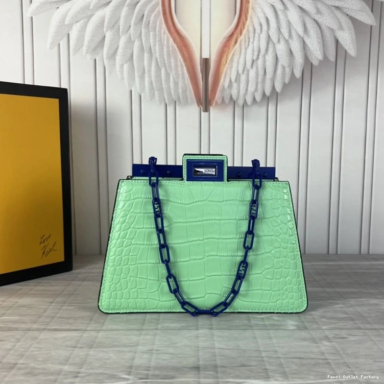 Cheap HOT Crocodile Fendi Bag Peekaboo Leather Mini In Green Cut 0804